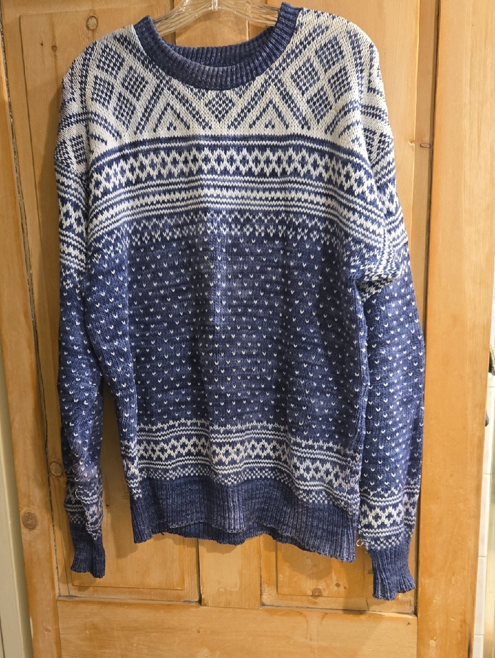 Blue and White Fair Isle Knit Sweater